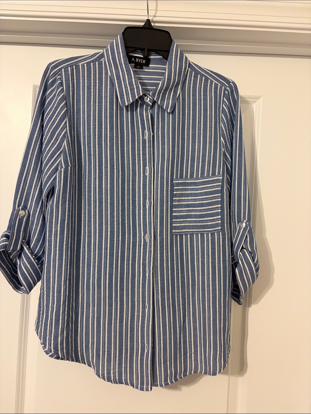 NWOT A. Byer Blue & White Vertical Stripe Button-Down Shirt